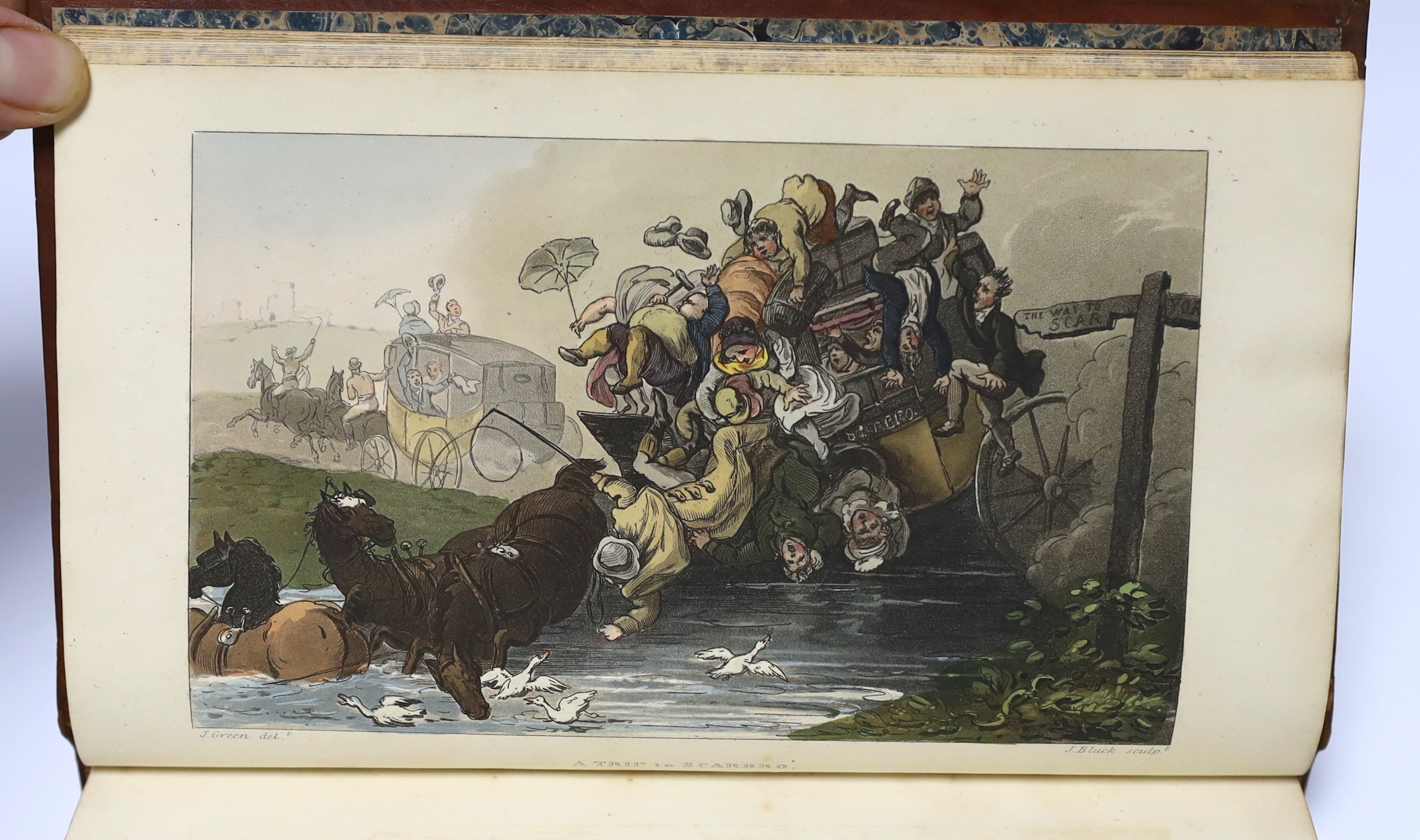 Ackermann (Rudolph, Publisher) - Poetical Sketches of Scarborough, 2nd edition, 8vo, calf framed marble boards rebacked, with 21 hand-coloured plates, including frontispiece, by Thomas Rowlandson